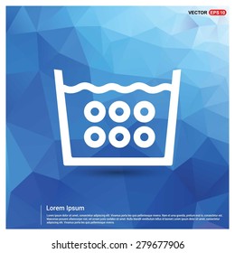 Vector laundry symbols 95 C or 200 F Icon - abstract logo type icon - blue polygonal background. Vector illustration