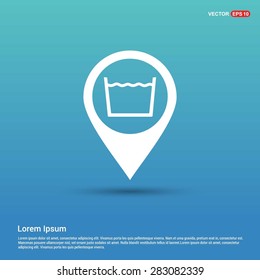 vector laundry symbols Machine Wash Icon - abstract logo type icon - white icon in map pin point showing Folder concept blue background. Vector illustration
