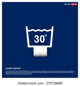 Vector laundry symbols Water Temperature Not above 30 C or 80 F Icon - abstract logo type icon - Red & white sticker icon on blue background. Vector illustration