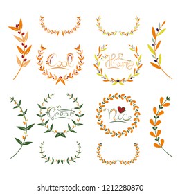 Vector laurel autumn wreaths on black background. Set of foliate award wreath for cinema festival,posters, award, nominations, congratulations.Vector illustration.