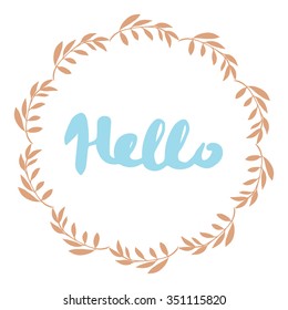 Vector Laurel brown Wreath with blue word hello