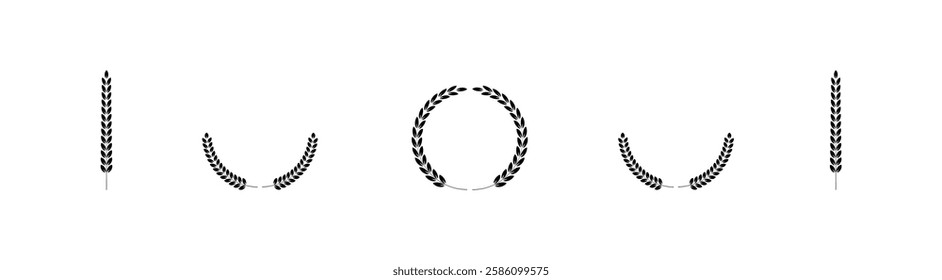 vector laurel leaves, Black circular laurel olive branches, wreaths and branches with leaves. Hand drawing laurel wreaths and branches collection. Laurels wreaths.
