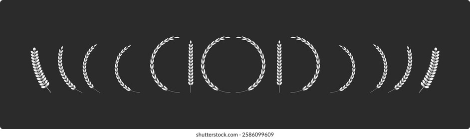 vector laurel leaves, Black circular laurel olive branches, wreaths and branches with leaves. Hand drawing laurel wreaths and branches collection. Laurels wreaths.