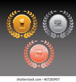 Vector laurel three gold silver bronze  vector eps 10 illustration