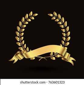 Vector laurel wreath with golden ribbon.