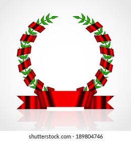 Vector laurel wreath with red ribbon
