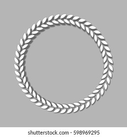 Vector laurel wreath with shadow on grey background.