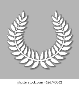 Vector laurel wreath with shadow on grey background.