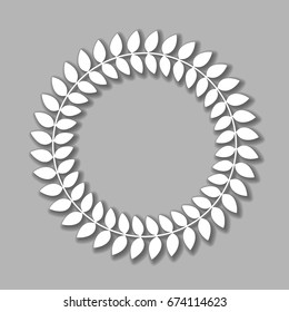 Vector laurel wreath with shadow on grey background.