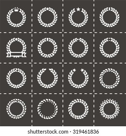 Vector Laurel wreaths icon set on black background