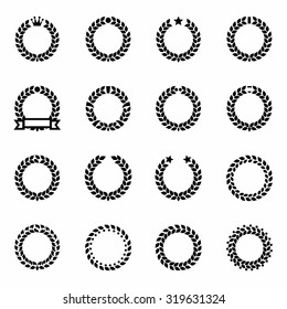 Vector Laurel wreaths icon set on white background