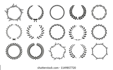 Vector laurel wreaths on white background. Set of foliate award wreath for cinema festival.Vector illustration.