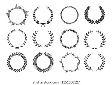 Vector laurel wreaths on white background. Set of foliate award wreath for cinema festival.Vector illustration.