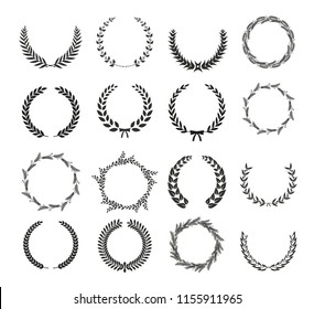 Vector laurel wreaths on  white background. Set of foliate award wreath for cinema festival.Vector illustration.