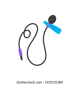 Micrófono vectorial lavalier en un estilo dibujado a mano, colores brillantes. Ilustración moderna en un estilo plano.