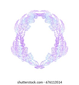 Vector lavender flower round frame on white background. Design for natural cosmetic, health care products, perfume. Can be used as greeting card or wedding invitation.