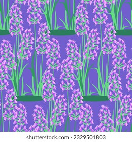 Vector - Planta de lavanda con hojas sin soldadura, ilustración floral.