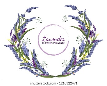 Vector lavender wreath. All elements are isolated. Provencal flowers. Elements for design.