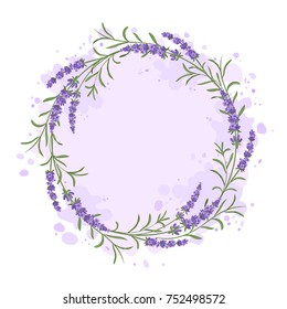 Vector lavender wreath with blots and splashes purple inside