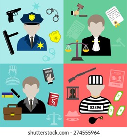 Vector law and justice flat style icons