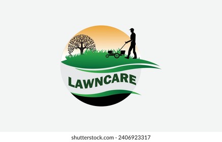 Vector lawn care logo design made of color pieces