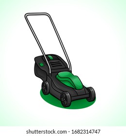 Vector lawn mower drawing isolated