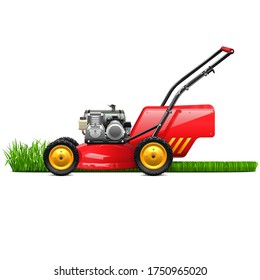 Vektorgrafik-Rasenmäher mit Gras einzeln auf weißem Hintergrund