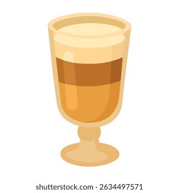 Vector layered coffee drink in elegant glass, stylish clipart for cozy café and menu illustrations.