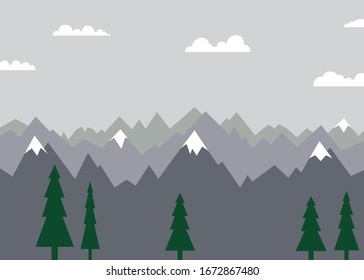 Vector layered snow capped mountain view
