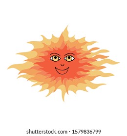 Vector layered sunshine, bright yellow, orange, red color. Summer character design element. Cartoon flat style