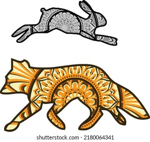 Vector layered template for laser and paper cutting, printing on a T-shirt, mug. Animal silhouette. 