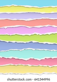 Vector layered torn bright pastel colors paper with soft shadow