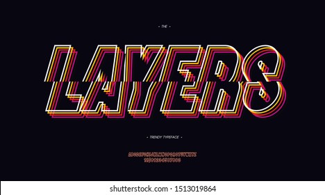 Vector Layers Font 3d Bold Line Style Trendy Typography Neon Color For Poster, Decoration, Book, Infographics, Motion Graphics, Video, T Shirt, Logo, Book, Animation, Banner, Game, Printing. 10 Eps