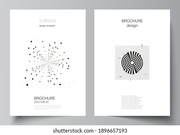 Vector layout of A4 cover design templates for brochure, flyer layout, booklet, cover design, book design. Black color technology background. Digital visualization of science, medicine, tech concept.