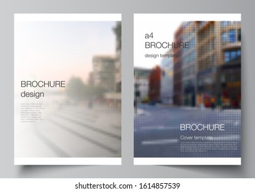 Vector layout of A4 cover mockups design templates for brochure, flyer, booklet, cover design, book design, brochure cover. Abstract halftone effect decoration with dots. Dotted pattern decoration.