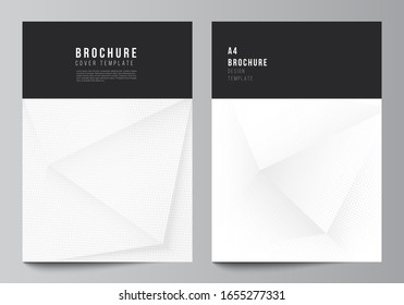 Vector layout of A4 cover mockups design templates for brochure, flyer layout, cover design, book design, brochure cover. Halftone dotted background with gray dots, abstract gradient background.