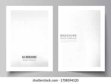 Diseño vectorial de modelos de diseño de portadas A4 para folletos, diseño de volantes, diseño de portadas, diseño de libros, portada de folletos. Decoración de efecto semitontónico con puntos. Decoración en tonos dorados.