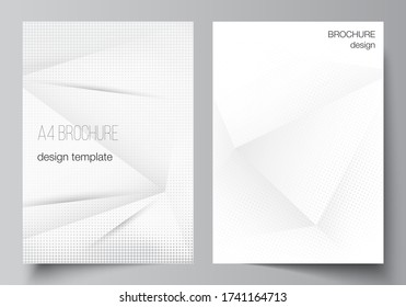 Vector layout of A4 cover mockups design templates for brochure, flyer layout, cover design, book design, brochure cover. Halftone dotted background with gray dots, abstract gradient background.