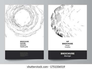 Vector layout of A4 cover mockups templates for brochure, flyer layout, booklet, cover design, book design, cover. Abstract 3d digital backgrounds for futuristic minimal technology concept design