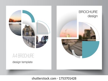 Vector layout of A4 cover mockups design templates for brochure, flyer layout, booklet, cover design, book, brochure cover. Background with circle round banners. Corporate business concept template.