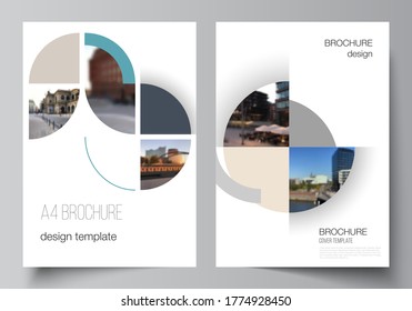 Vector layout of A4 cover mockups design templates for brochure, flyer layout, booklet, cover design, book, brochure cover. Background with circle round banners. Corporate business concept template
