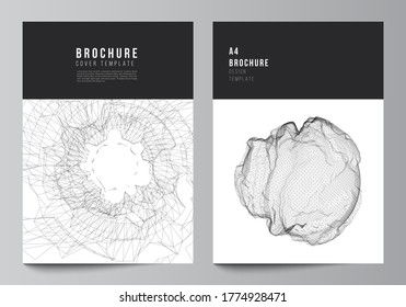 Vector layout of A4 cover mockups templates for brochure, flyer layout, booklet, cover design, book design, cover. Abstract 3d digital backgrounds for futuristic minimal technology concept design