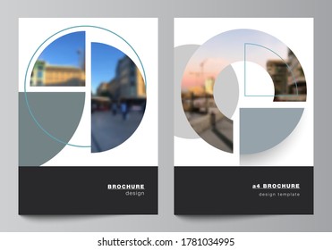 Vector layout of A4 cover mockups design templates for brochure, flyer layout, booklet, cover design, book, brochure cover. Background with circle round banners. Corporate business concept template.
