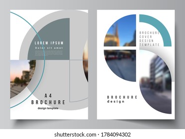 Vector layout of A4 cover mockups design templates for brochure, flyer layout, booklet, cover design, book, brochure cover. Background with circle round banners. Corporate business concept template.