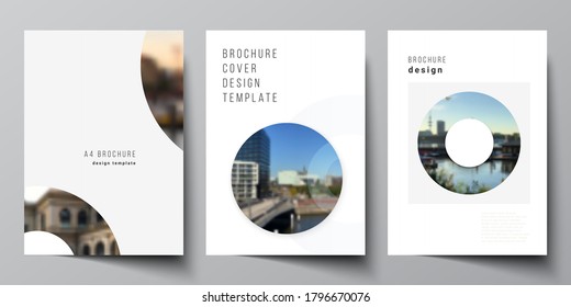 Vector layout of A4 cover mockups templates for brochure, flyer layout, booklet, cover design, book design, brochure cover. Background template with rounds, circles for IT, technology. Minimal style.