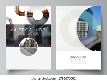 Vector layout of A4 cover mockups templates for brochure, flyer layout, booklet, cover design, book design, brochure cover. Background template with rounds, circles for IT, technology. Minimal style.