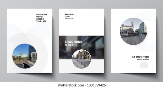 Vector layout of A4 cover mockups templates for brochure, flyer layout, booklet, cover design, book design, brochure cover. Background template with rounds, circles for IT, technology. Minimal style.