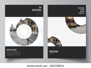 Vector layout of A4 cover mockups templates for brochure, flyer layout, booklet, cover design, book design, brochure cover. Background template with rounds, circles for IT, technology. Minimal style.