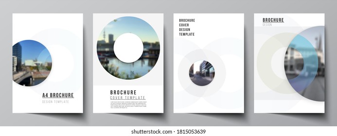 Vector layout of A4 cover mockups templates for brochure, flyer layout, booklet, cover design, book design, brochure cover. Background template with rounds, circles for IT, technology. Minimal style.