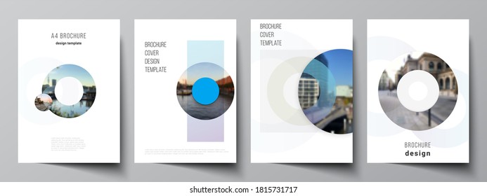 Vector layout of A4 cover mockups templates for brochure, flyer layout, booklet, cover design, book design, brochure cover. Background template with rounds, circles for IT, technology. Minimal style.